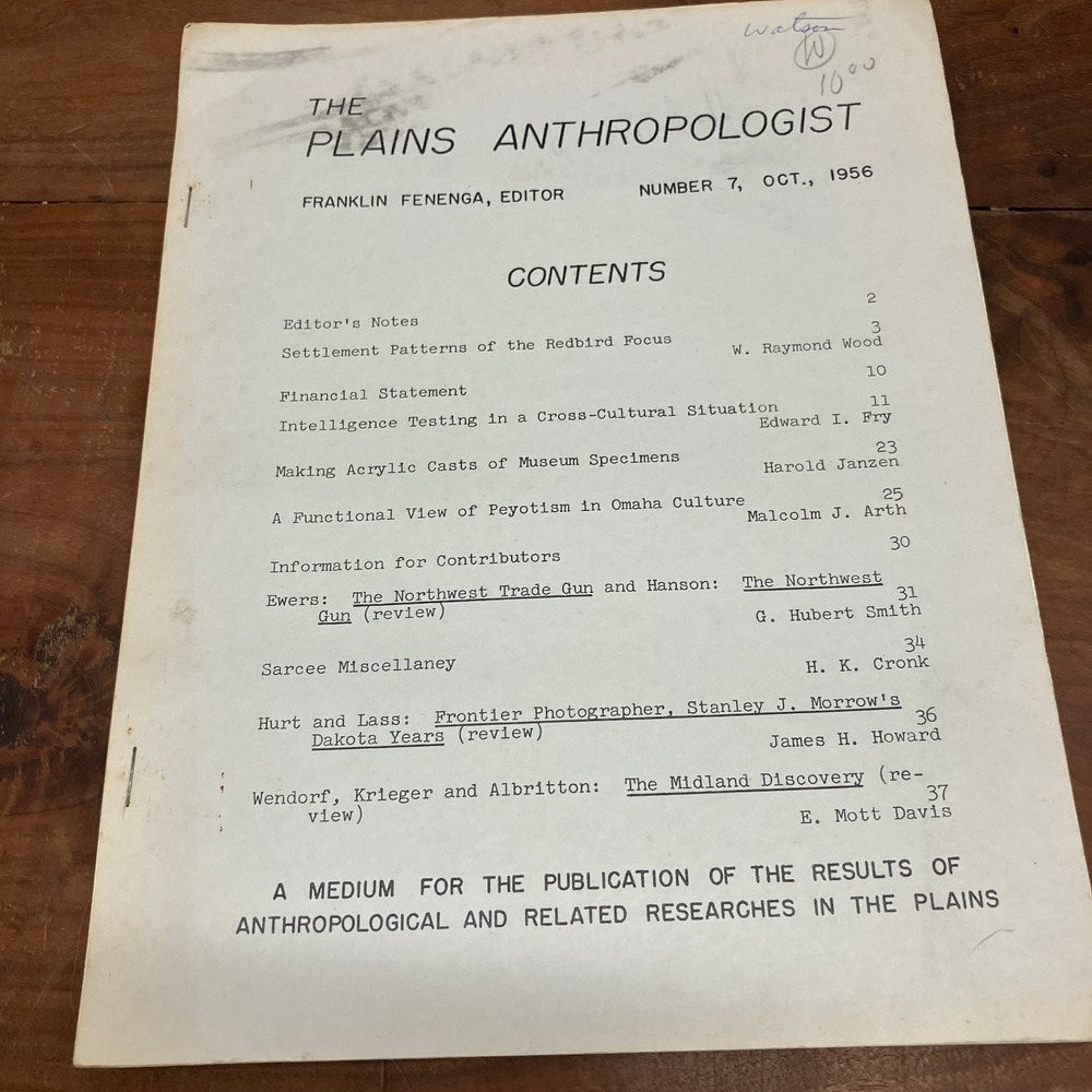Plains Anthropologist Journal #7 Oct 1956 Native American Studies Archaeology